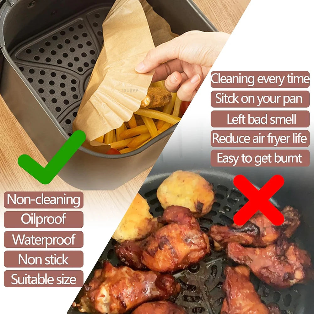 Air Fryer Paper 100pcs Disposable Air Frying Baking Paper Round Square Air Fryer Liners Baking Paper Air Fryer Accessories 50pcs