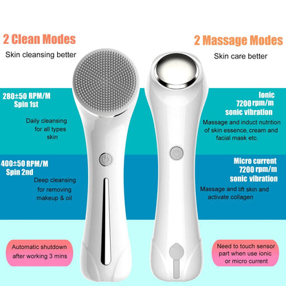 Facial Cleansing Brush, Brush For Exfoliating, IPX7 Waterproof 3 In 1