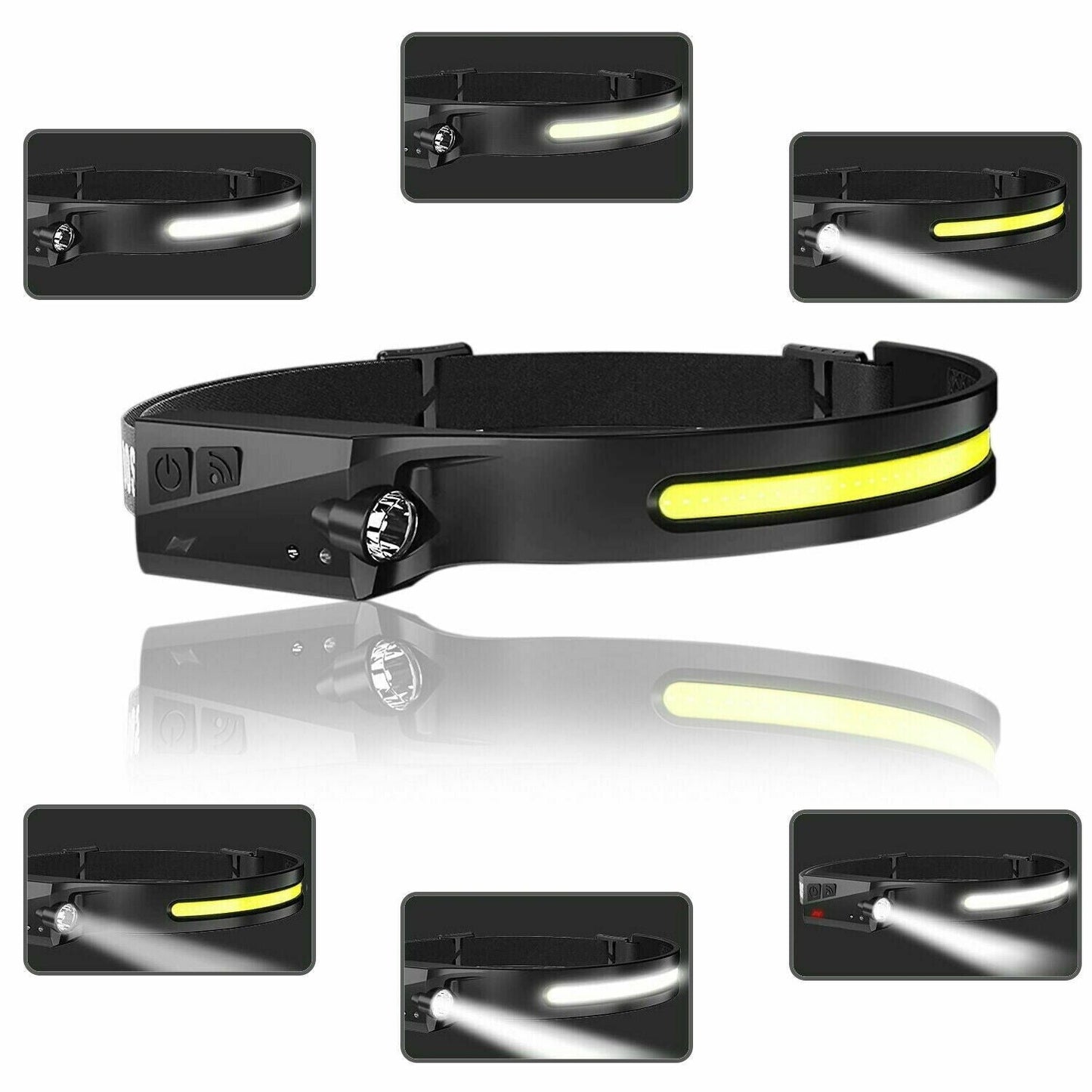 COB LED Headlamp USB Rechargeable Headlight Torch Work Light Bar Head