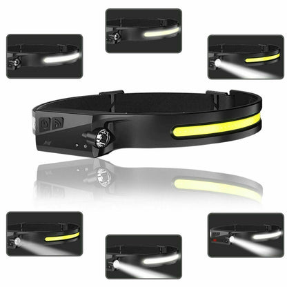 COB LED Headlamp USB Rechargeable Headlight Torch Work Light Bar Head