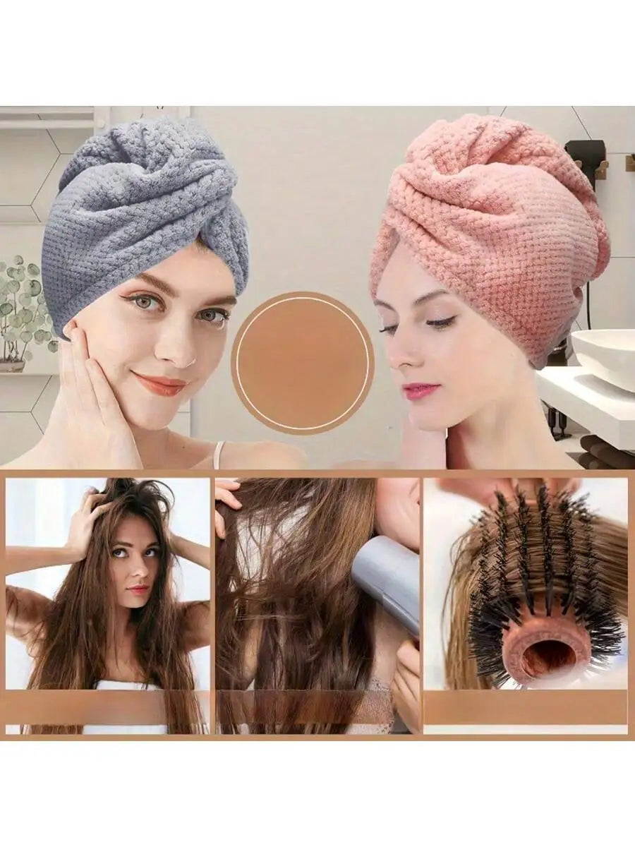 Solid color hair towel Textured dry hair cap 9.8 "X 25.5" absorbent hair towel wrap for button-down women