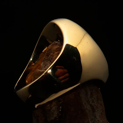 Excellent crafted oval domed Men's blue Cross Lorraine Ring - solid