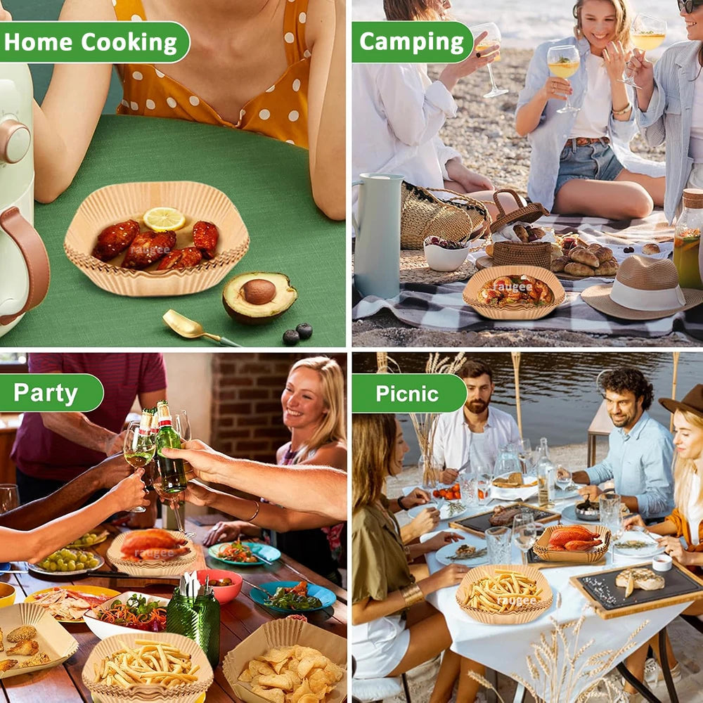 Air Fryer Paper 100pcs Disposable Air Frying Baking Paper Round Square Air Fryer Liners Baking Paper Air Fryer Accessories 50pcs