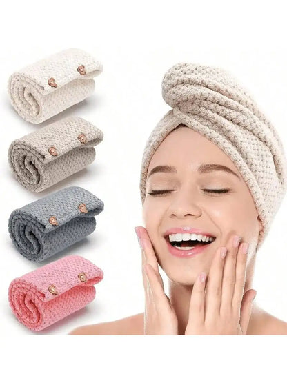Solid color hair towel Textured dry hair cap 9.8 "X 25.5" absorbent hair towel wrap for button-down women