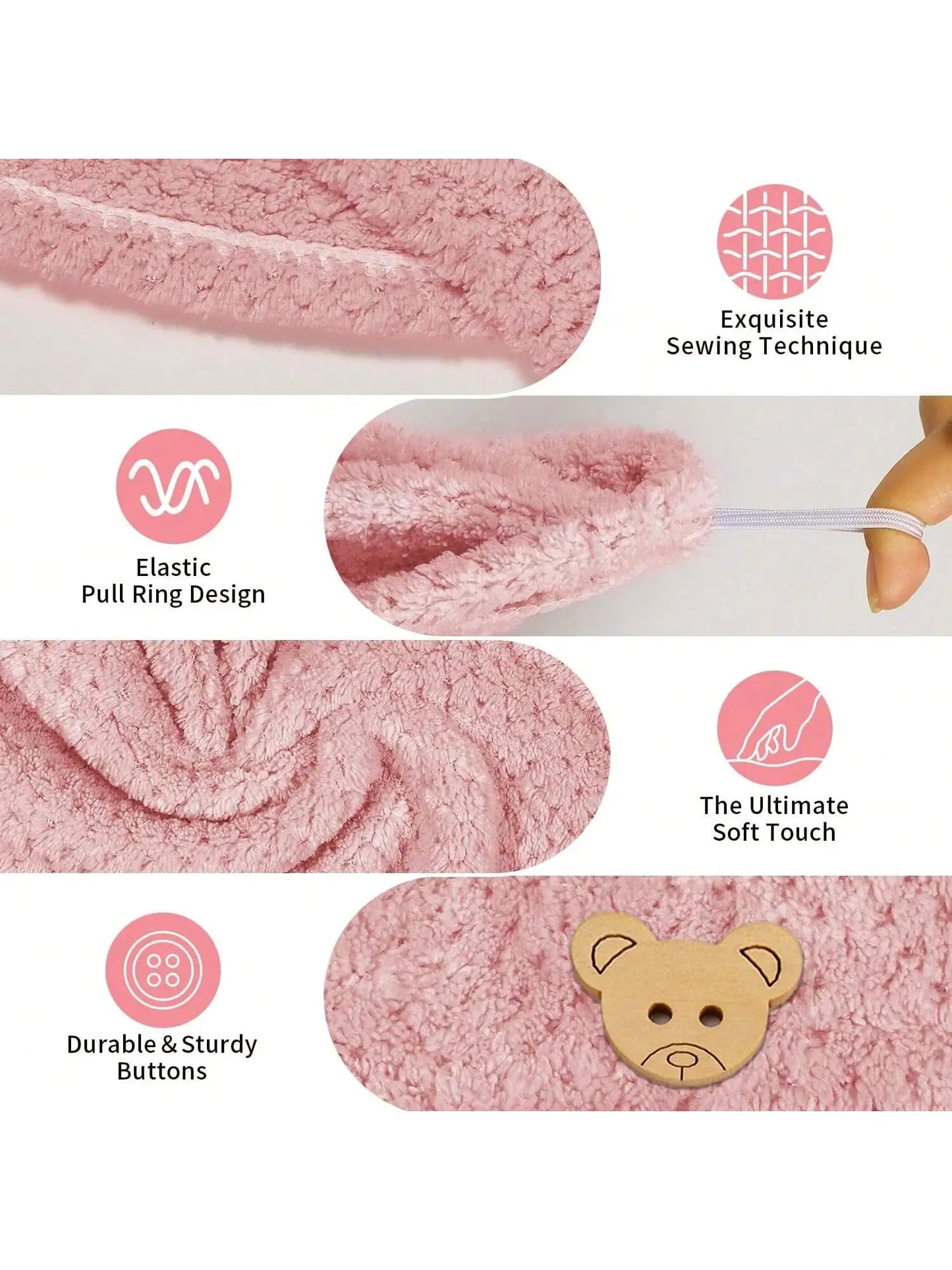 Solid color hair towel Textured dry hair cap 9.8 "X 25.5" absorbent hair towel wrap for button-down women